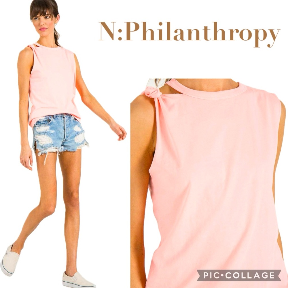 N:Philanthropy Addy Coral Pink Twisted Knot Cold Shoulder Raw Hem Tank Top